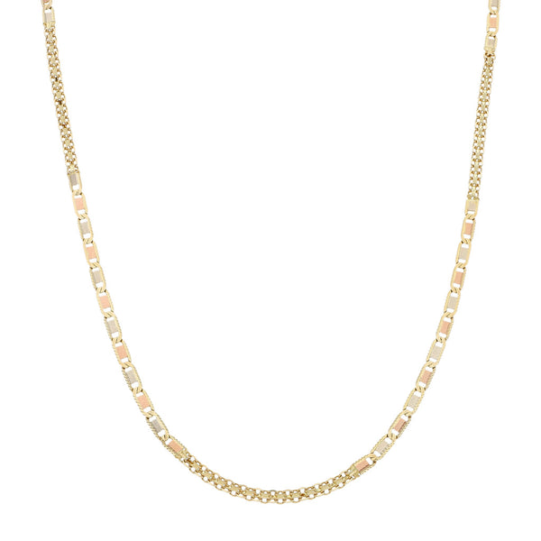 Collar eslabón combinado en oro tres tonos 14 kilates.