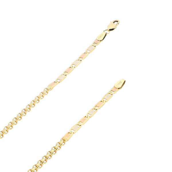 Collar eslabón combinado en oro tres tonos 14 kilates.