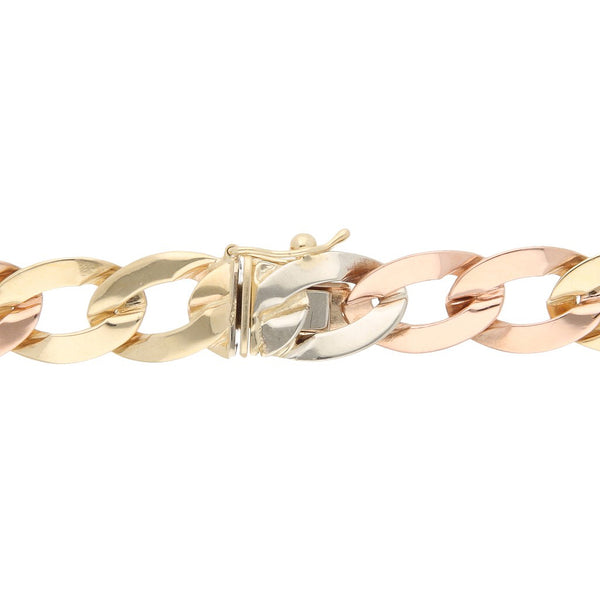 Pulsera eslabón barbado en oro tres tonos 14 kilates.