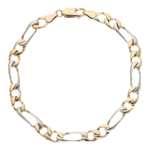 Pulsera de dos eslabones por uno en oro dos tonos 14 kilates.
