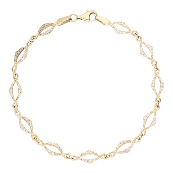 Pulsera eslabón articulado con circonias en oro amarillo 14 kilates.