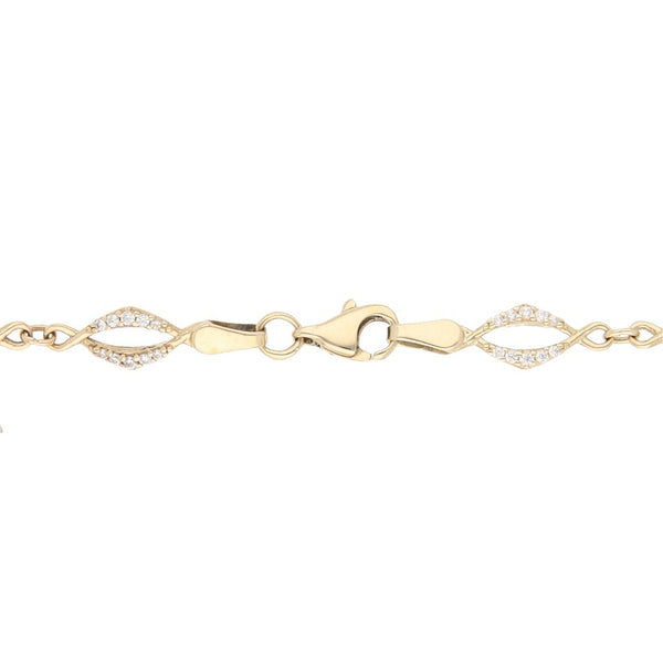 Pulsera eslabón articulado con circonias en oro amarillo 14 kilates.