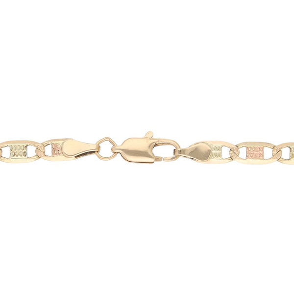 Pulsera eslabón nudo marino en oro tres tonos 14 kilates.