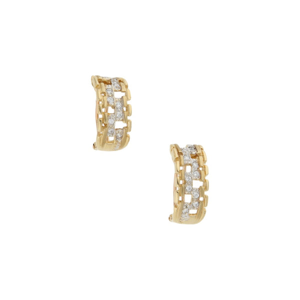 Aretes calados con circonias en oro amarillo 14 kilates.