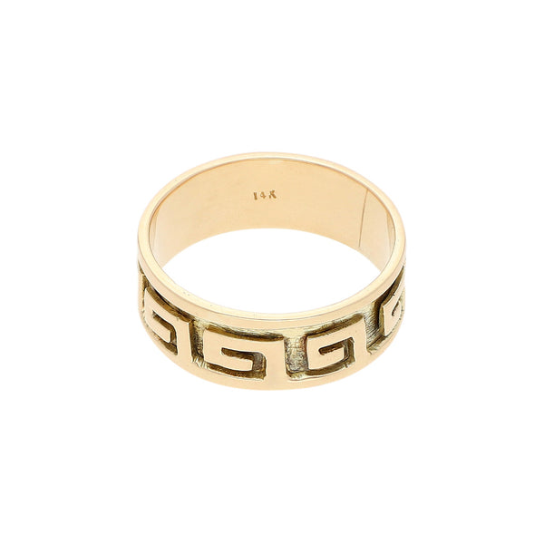 Argolla diseño especial motivo grecas en oro amarillo 14 kilates.
