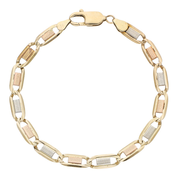 Pulsera eslabón nudo marino en oro tres tonos 14 kilates.