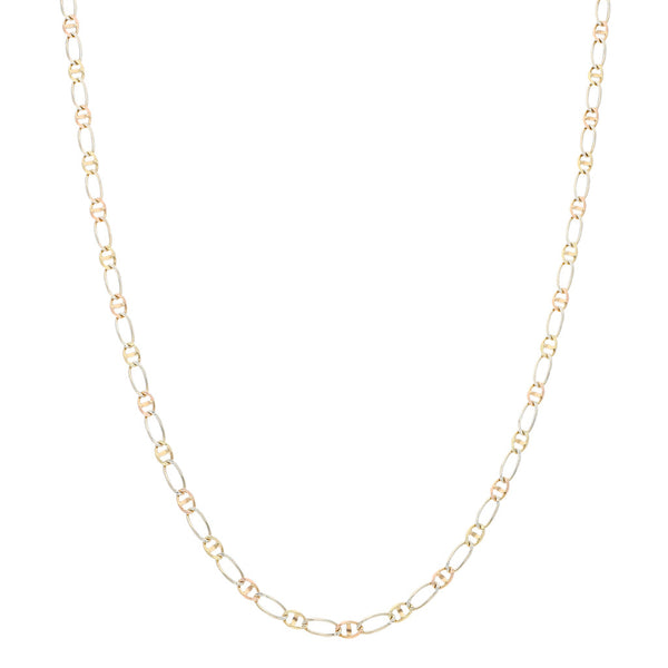Collar eslabón combinado en oro tres tonos 14 kilates.