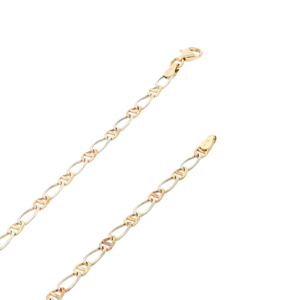 Collar eslabón combinado en oro tres tonos 14 kilates.
