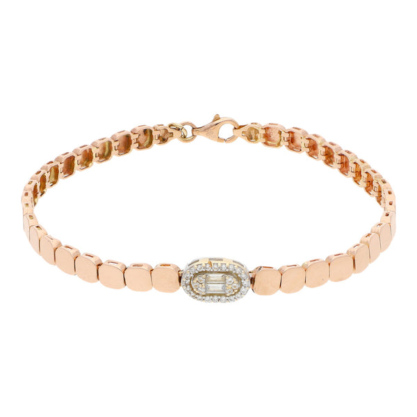 Pulsera eslabón articulado con aplicación y sintéticos en oro dos tonos 14 kilates