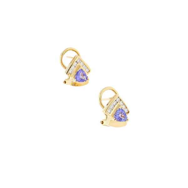 Aretes diseño especial con diamantes y sintéticos en oro amarillo 14 kilates.