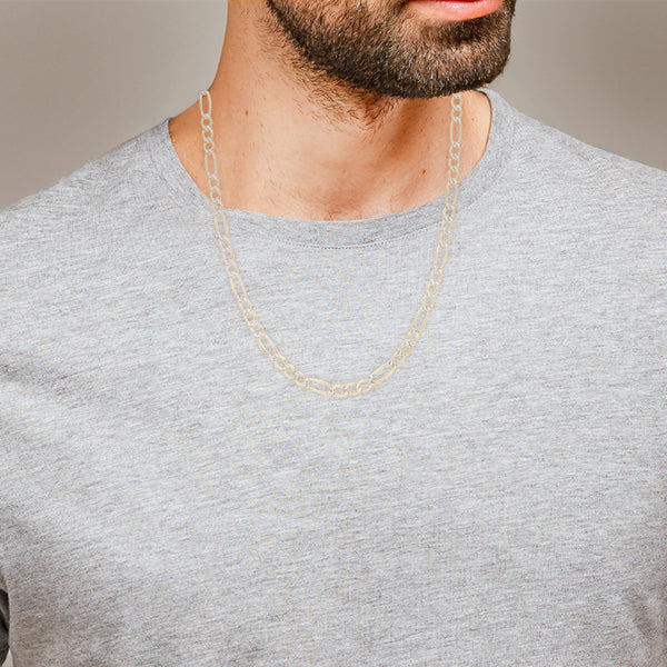 Collar de tres eslabones por uno platinado por uno en oro amarillo 14 kilates.