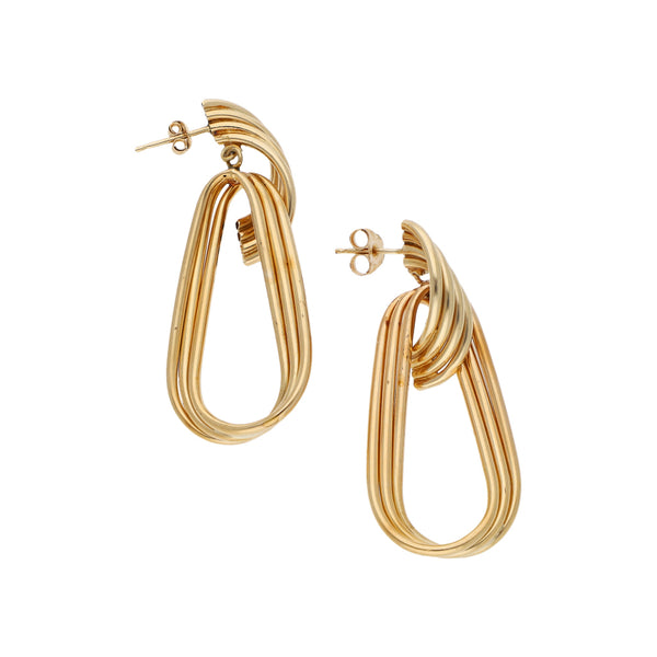 Broqueles huecos con colgantes en oro rosa 14 kilates.