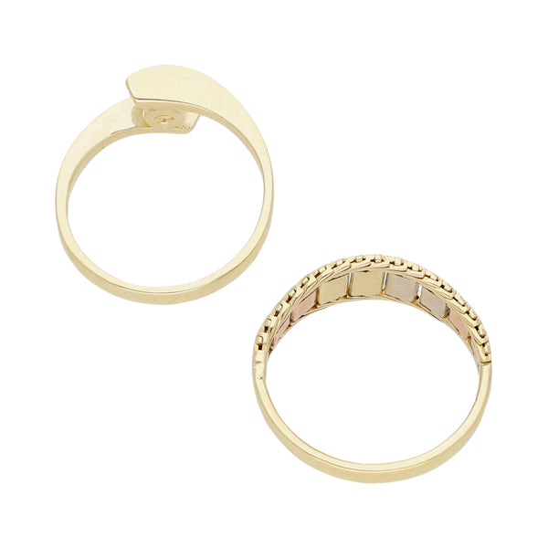 Dos anillos diseño especial con circonia en oro tres tonos 14 kilates.