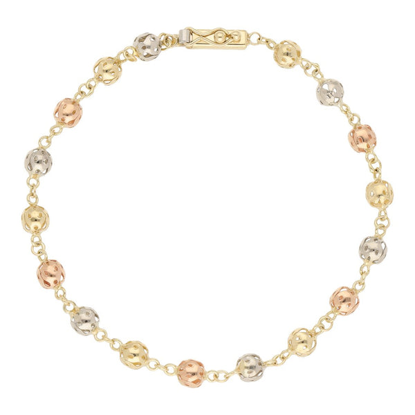 Pulsera eslabón boleado en oro tres tonos 14 kilates.