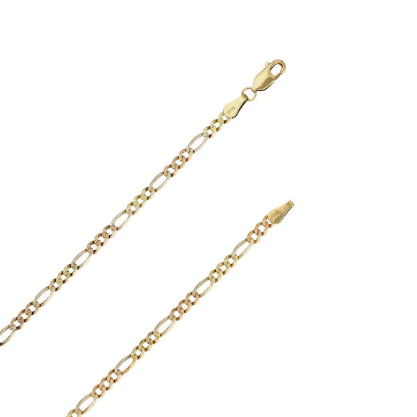 Collar de tres eslabones por uno y crucifijo diseño especial en oro tres tonos 14 kilates.