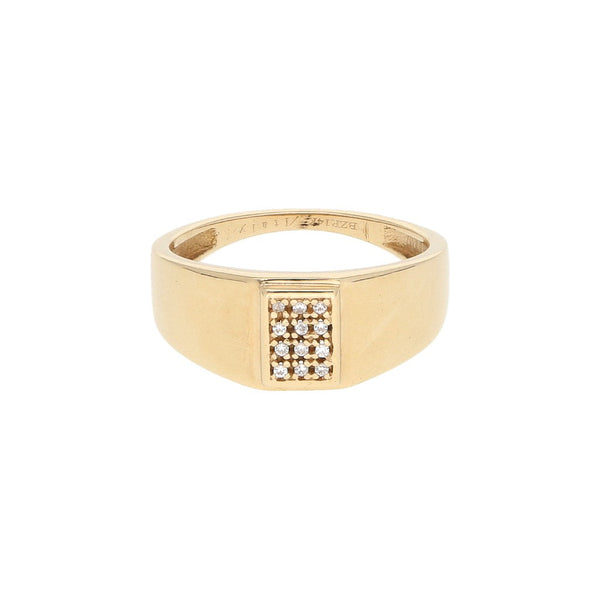 Anillo diseño especial con circonias en oro amarillo 14 kilates.