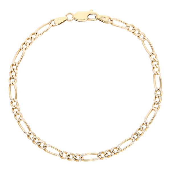 Pulsera de tres eslabones por uno platinados en oro amarillo 14 kilates.