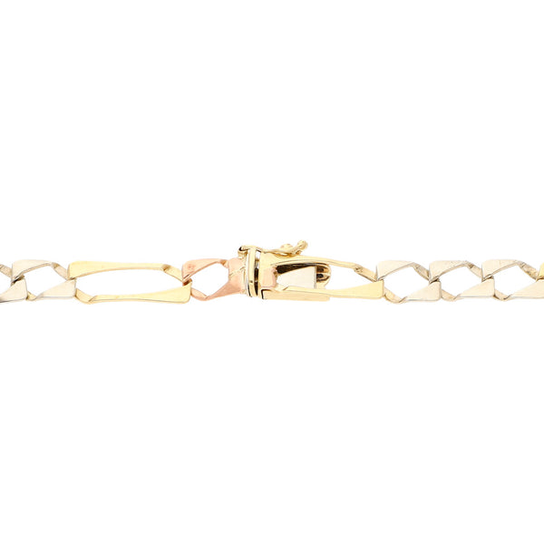 Pulsera de tres eslabones por uno en oro tres tonos 14 kilates.