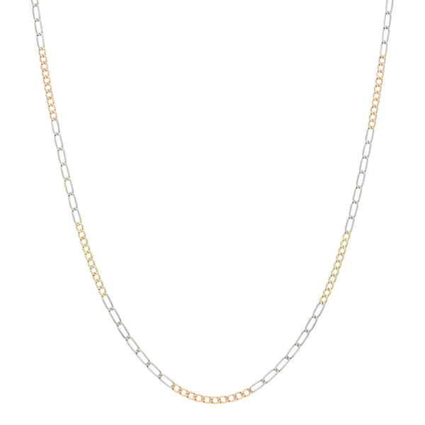 Collar de diez eslabones por siete en oro tres tonos 14 kilates.