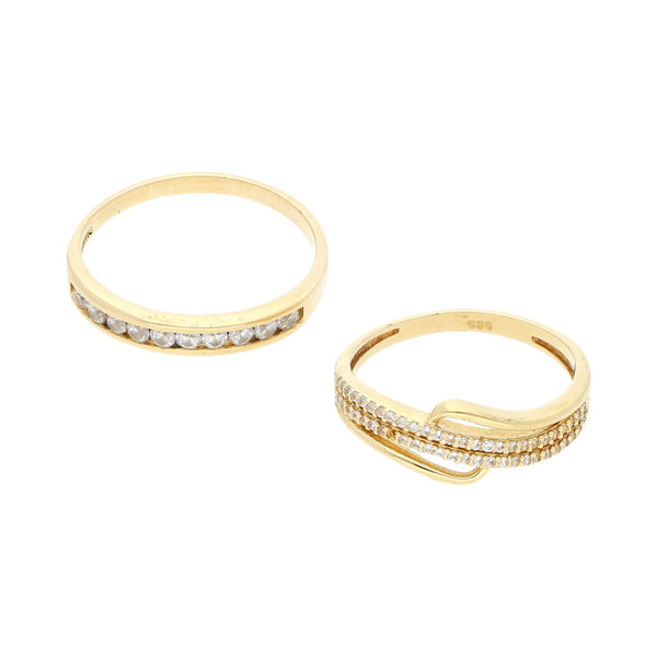 Anillo y churumbela diseño especial con circonias en oro amarillo 14 kilates.