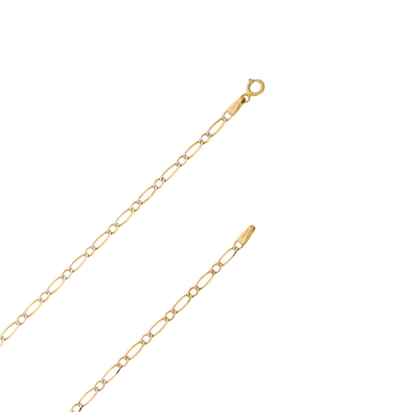 Collar eslabón combinado Platinado y cruz diseño especial en oro tres tonos 14 kilates.