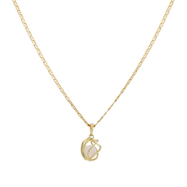 Juego de collar eslabón nudo marino y dije calado con sintético en oro amarillo 14 kilates.