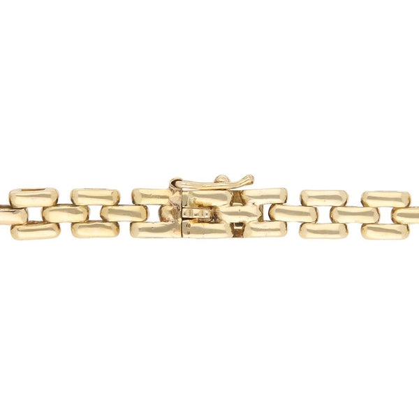 Pulsera eslabón articulado motivo flor con esmeraldas y circonias en oro amarillo 14 kilates.