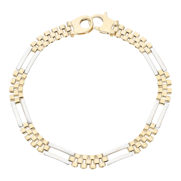 Pulsera eslabón articulado en oro dos tonos 14 kilates.