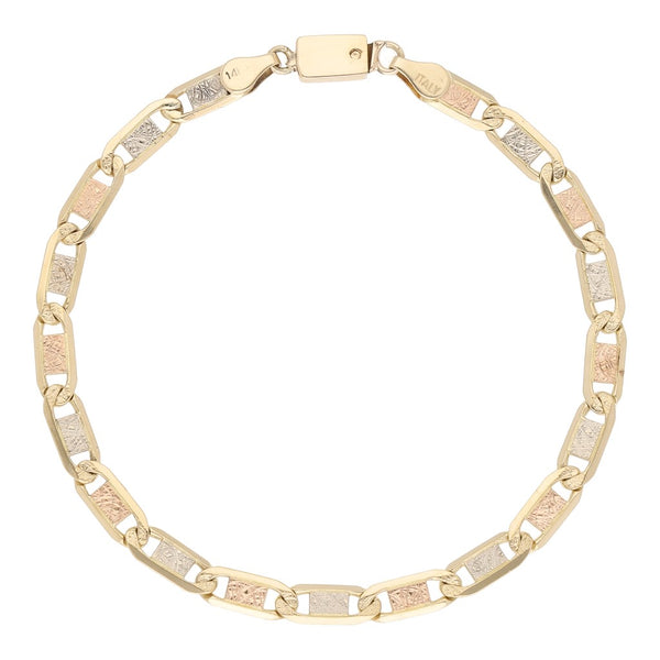 Pulsera eslabón nudo marino en oro tres tonos 14 kilates.
