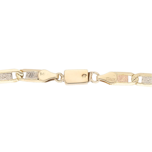 Pulsera eslabón nudo marino en oro tres tonos 14 kilates.