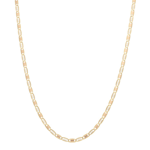 Collar eslabón nudo marino en oro tres tonos 14 kilates.