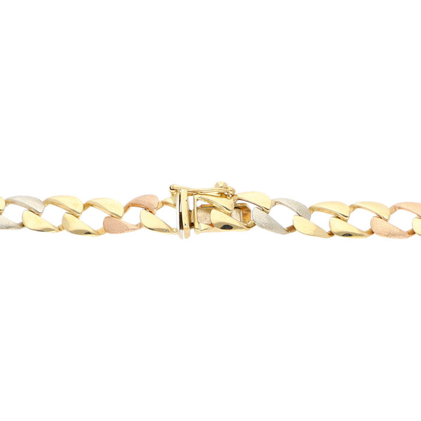 Pulsera eslabón laminado en oro tres tonos 14 kilates.