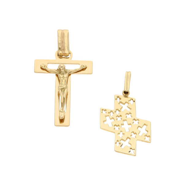 Cruz y crucifijo diseño especial en oro amarillo 14 kilates.