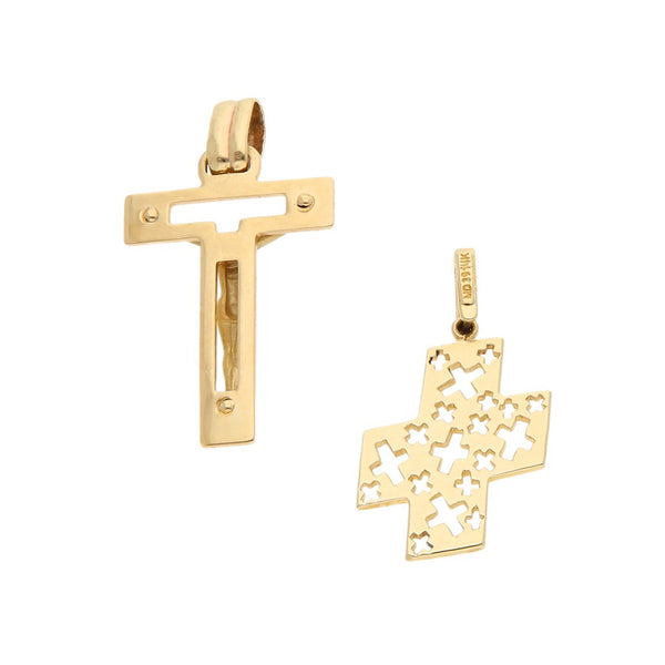 Cruz y crucifijo diseño especial en oro amarillo 14 kilates.