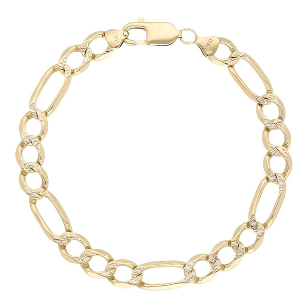 Pulsera de tres eslabones por uno platinados en oro amarillo 14 kilates.