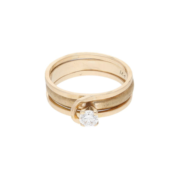 Anillo de compromiso de dos piezas con circonia en oro rosa 14 kilates.