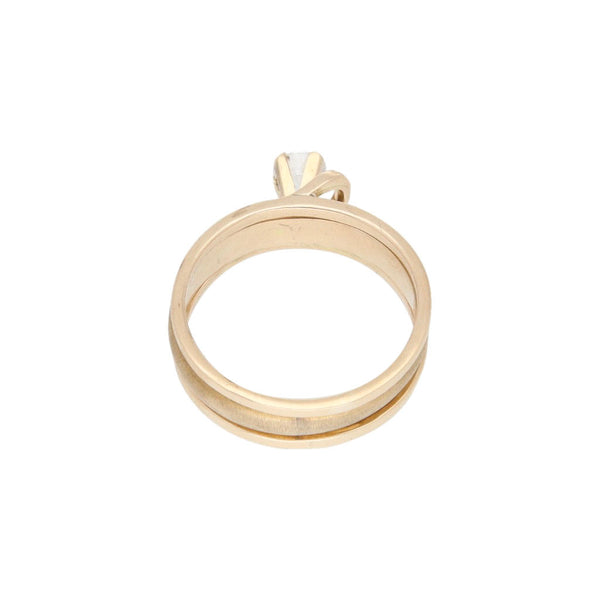 Anillo de compromiso de dos piezas con circonia en oro rosa 14 kilates.