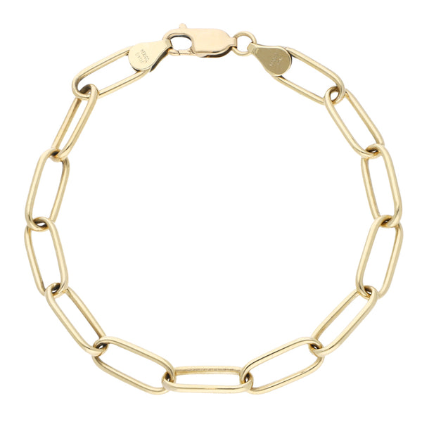 Pulsera eslabón cruzado en oro amarillo 14 kilates.