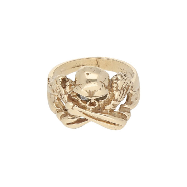 Anillo diseño especial con circonias motivo esqueleto en oro amarillo 14 kilates.