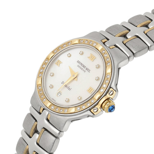 Reloj Raymond Weil para dama modelo Parsifal bisel en oro amarillo 18 kilates.