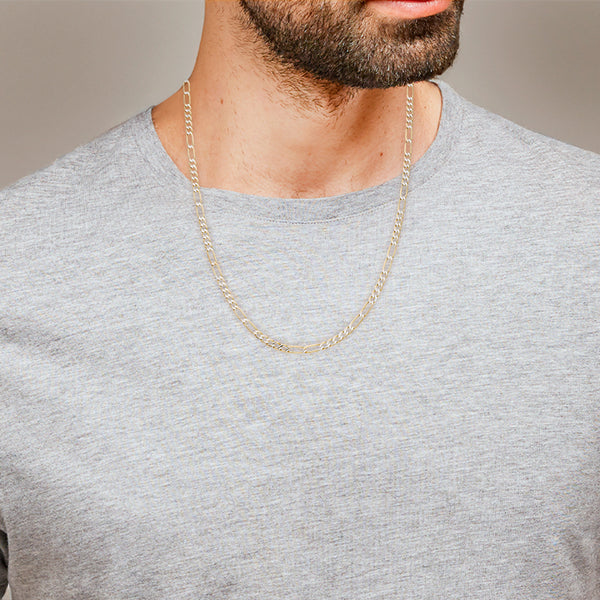 Collar de cinco eslabones por dos platinados en oro amarillo 14 kilates.