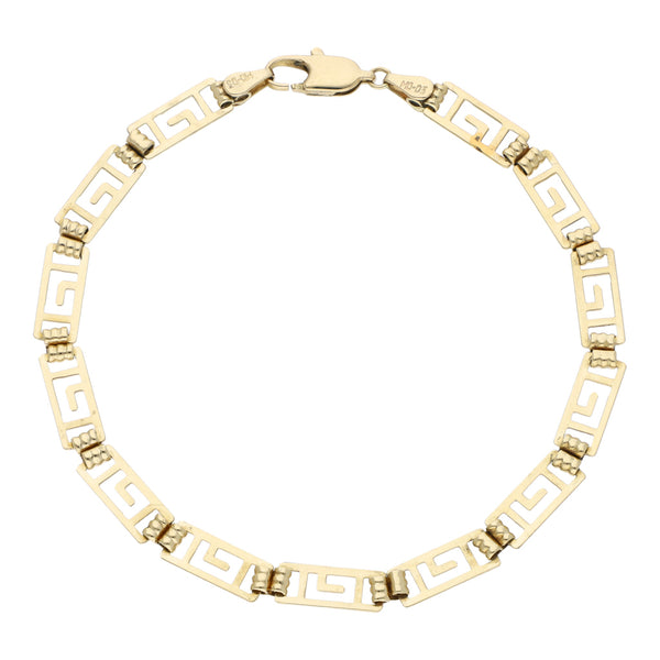 Pulsera eslabón calado motivo grecas en oro amarillo 14 kilates.