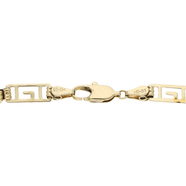 Pulsera eslabón calado motivo grecas en oro amarillo 14 kilates.