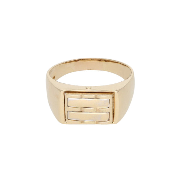 Anillo tipo sello en oro dos tonos 14 kilates.