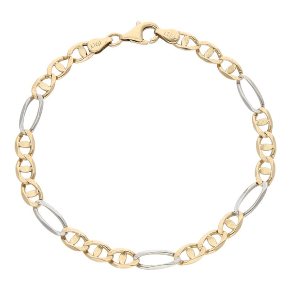 Pulsera eslabón combinado en oro dos tonos14 kilates.