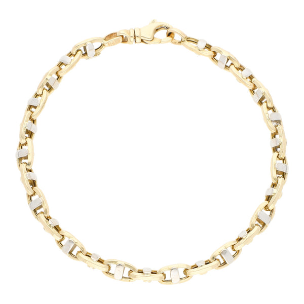 Pulsera eslabón nudo marino en oro dos tonos 14 kilates.