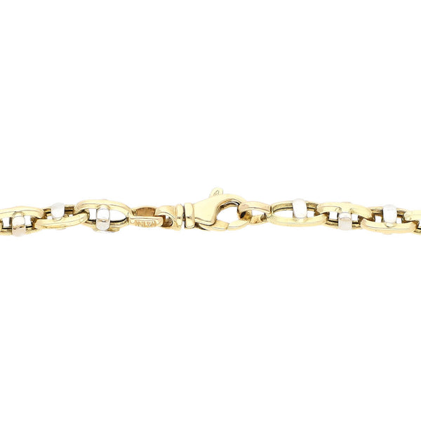 Pulsera eslabón nudo marino en oro dos tonos 14 kilates.