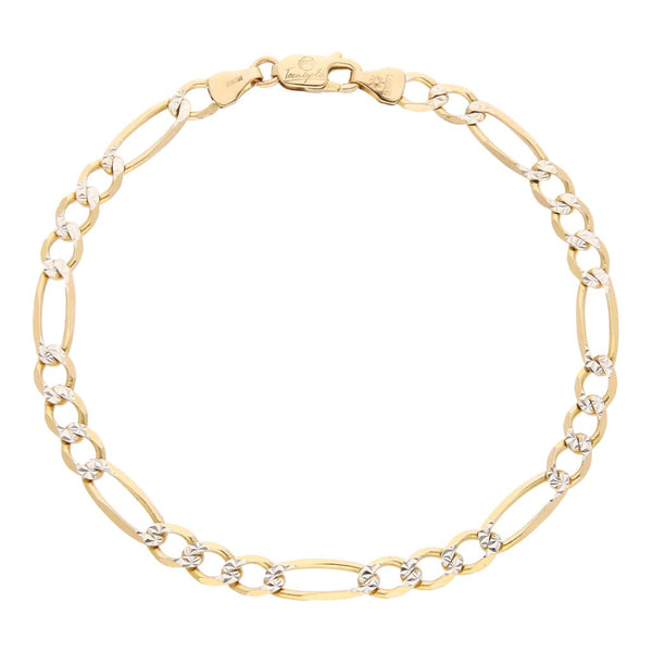 Pulsera de tres eslabones platinados por uno en oro amarillo 14 kilates.