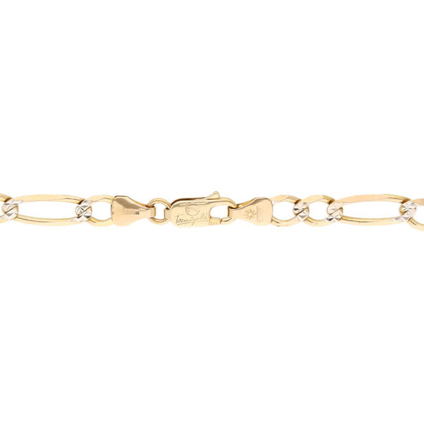 Pulsera de tres eslabones platinados por uno en oro amarillo 14 kilates.