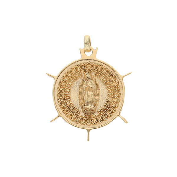 Medalla labrada motivo Virgen de Guadalupe en oro amarillo 14 kilates.